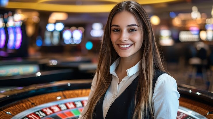 Card dealing sequence on No Commission Baccarat table with live dealer